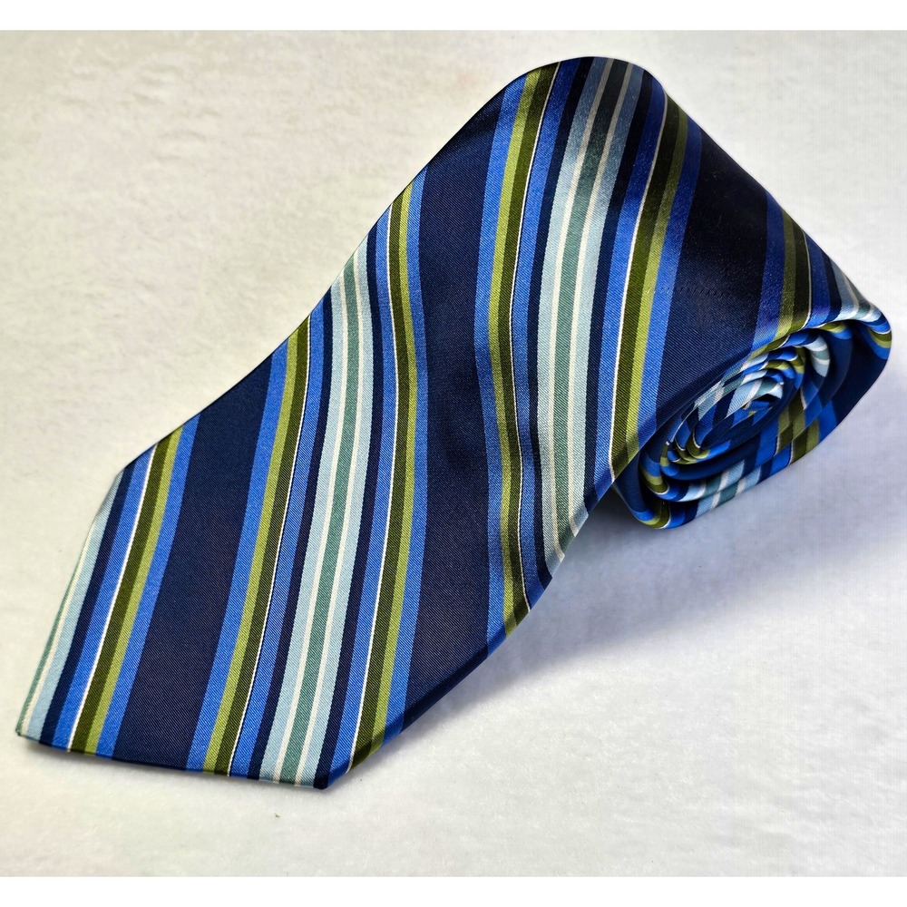 Ted Baker London Men's Woven Silk Striped Tie Blue Green White - 60" Length